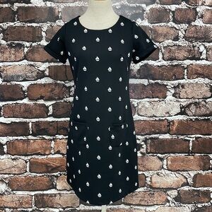 Yumi Dress Black Short Sleeve White Sailboats Sheath Size XS